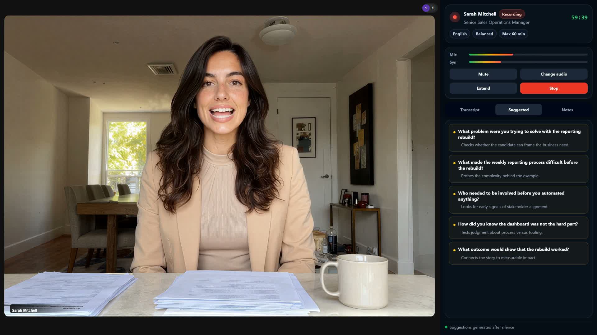 Browser extension recording an interview from a video call
