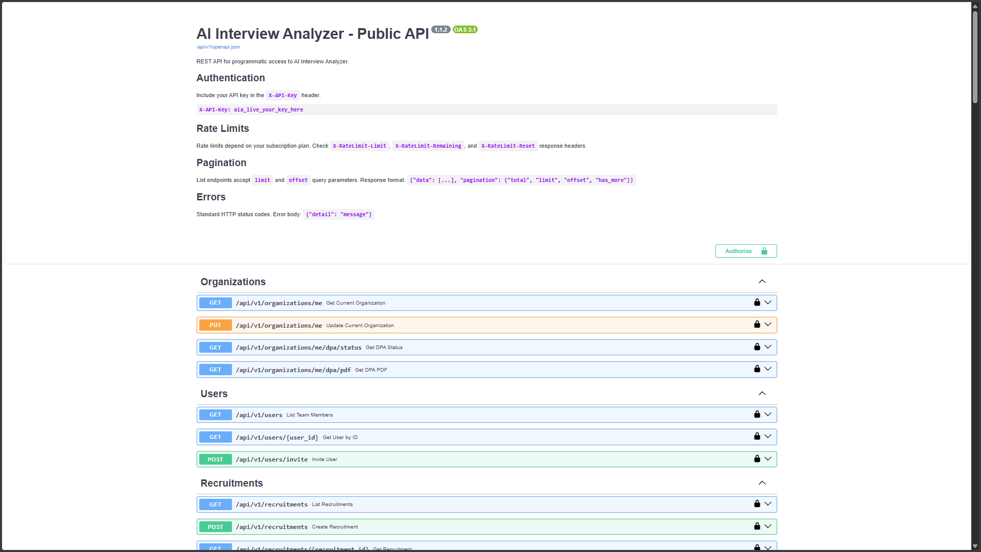 AI Interview Analyzer Public API documentation